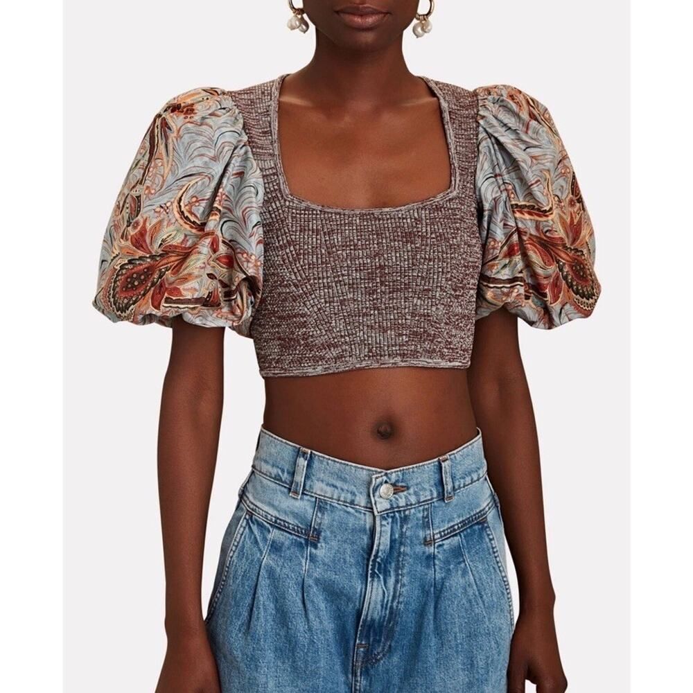 Ulla Johnson Iva Puff Sleeve Knit Crop Top Size 4 Viscose Blend Boho